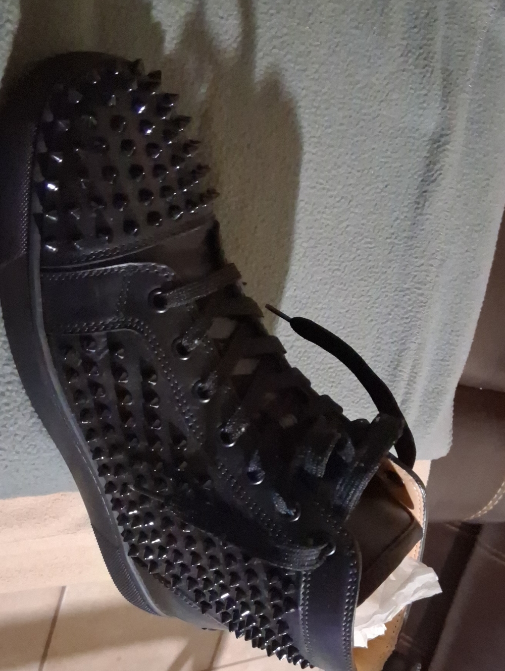 Christian Louboutin Louis Flat-Black & Studded High-Top Sneakers
